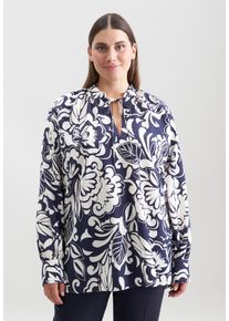 Schlupfbluse Seidensticker "Schwarze Rose", Damen, Gr. 4XL (48), dunkelblau, 86% Viskose, 14% Polyamid, gemustert, regular fit, Blusen Schlupfbluse, 1/1 Druck
