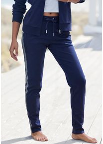 H.I.S. Sweathose H.I.S, Damen, Gr. 44/46, N-Gr, marine, Interlock, Obermaterial: 60% Baumwolle, 40% Polyester, unifarben, Basic, bequem lang, Hosen Sweathose, mit seitlichen Streifen, Loungewear, Topseller