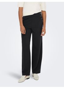Schlupfhose Only "ONLRINA BUTTON PANT JRS NOOS", Damen, Gr. XL (42), L&auml;nge 32, schwarz detail:horn buttons, Jersey, Obermaterial: 95% Polyester, 5% Elasthan, unifarben, regular fit lang, Hosen Schlupfhose, mit Knopf-Details