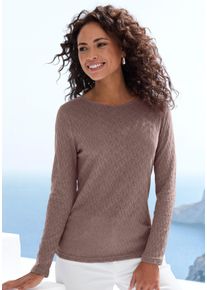 Langarmshirt Vivance "mit modischem Ajour-Muster", Damen, Gr. 32/34, lila (beere, taupe), Stoff, Obermaterial: 60% Baumwolle, 40% Polyester, Basic schmal normal, Rundhals, abgesteppt, Shirts Langarmshirt, aus weichem Baumwollstrick, Topseller