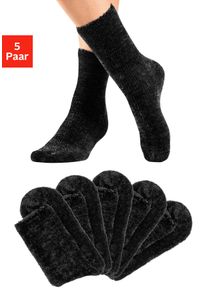 Kuschelsocken Lavana, Damen, Gr. 35-38, schwarz (5x schwarz), Obermaterial: 92% Polyester, 6% Polyamid, 2% Elasthan, unifarben, elastisch, Socken Kuschelsocken, Bettsocken aus weichem, leicht gl&auml;nzendem Chenillegarn