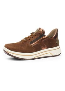 Sneaker Ara "SAPPORO", Damen, Gr. 9,5 (43,5), braun (dunkelbraun, metallic), Glattleder, Veloursleder, Schuhe Sneaker, Plateausneaker, Schn&uuml;rschuh in Komfortweite H (= sehr weit)