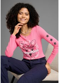 Langarmshirt Kangaroos, Damen, Gr. 44/46, pink, Rippware, Obermaterial: 100% Baumwolle, bedruckt, kontrastfarbene Details, unifarben mit Farbeinsatz, sehr figurbetont h&uuml;ftbedeckend, Rundhals, Shirts Langarmshirt, Langarm, unifarben mit Farbeinsatz und Logodruck, Topseller