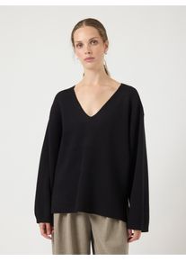 Strickpullover Y.A.S "YASELMA LS V-NECK KNIT PULLOVER S. NOOS", Damen, Gr. L, schwarz, Strick, Obermaterial: 52% Viskose, 26% Polyester, 22% Nylon, unifarben, regular fit normal, V-Ausschnitt, gerader Abschluss, Pullover Strickpullover