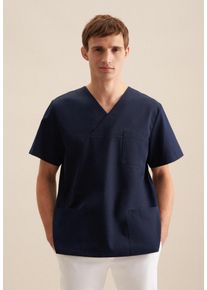 Funktionshemd Seidensticker, Herren, Gr. XXL45-46, normale &Auml;rmell&auml;ngen, blau (dunkelblau), 60% Baumwolle, 40% Polyester, unifarben, regular fit, V-Ausschnitt, gerader Abschluss, Hemden Funktionshemd, Kasack Uni