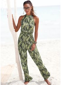 Overall s.Oliver, Damen, Gr. 34, N-Gr, gr&uuml;n (gr&uuml;n bedruckt), Jersey, Obermaterial: 100% Viskose, bedruckt, figurbetont lang, amerikanischer Ausschnitt, Overalls Overall, mit Bl&auml;tterdruck und breitem Smokeinsatz, sommerlicher Jumpsuit, Topseller