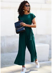 Culotte-Overall Lascana, Damen, Gr. 38, N-Gr, blau (petrol), Jersey, Obermaterial: 95% Viskose, 5% Elasthan, unifarben, figurumspielend 7/8-L&auml;nge, Rundhals, Overalls Culotte-Overall, mit Knotendetail in der Taille, femininer Jumpsuit, festlich, Topseller