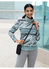 Stehkragenshirt Classic Basics "Stehkragen-Shirt", Damen, Gr. 48, gr&uuml;n (jade, graphit, bedruckt), 100% Baumwolle, gemustert, mehrfarbig, Shirts Stehkragenshirt