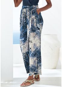 Palazzohose Lascana, Damen, Gr. 46, N-Gr, blau (blau bedruckt), Web, Obermaterial: 100% Viskose, bedruckt, figurumspielend normal, Hosen Palazzohose, mit Bindeband, Schlupfhose, casual, Topseller