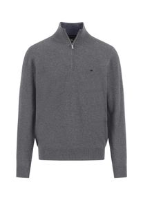 Troyer Fynch-Hatton, Herren, Gr. L, steel, Strick, Obermaterial: 90% Wolle, 10% Kaschmir, unifarben, regular fit taillenbedeckt, ohne Ausschnitt, Rippb&uuml;ndchen, Pullover Troyer, mit Logo Stickerei