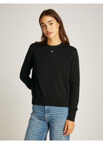 Rundhalspullover Tommy Jeans CURVE "TJW ESSENTIAL CREW SWEATER EXT", Damen, Gr. XL (42), schwarz, Strick, Obermaterial: 100% Baumwolle, unifarben, regular fit, Rundhals, B&uuml;ndchen, Pullover Rundhalspullover, in Gro&szlig;en Gr&ouml;&szlig;en, Rundhals