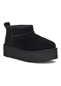 UGG Australia Schlupfboots UGG "KIDS' CLASSIC ULTRA MINI PLATFORM", M&auml;dchen, Gr. 2 (33,5), schwarz, Veloursleder, Schuhe Schlupfboots, Plateaustiefel, Boots, Winterboots mit Plateau
