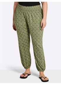 Schlupfhose sheego, Damen, Gr. 46, Normalgr&ouml;&szlig;en, khaki, gemustert, 95% Viskose, 5% Elasthan, gemustert, mehrfarbig, Hosen Schlupfhose