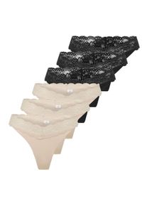 String Only "String ONLCHLOE LACE THONG 6P 6er Pack", Damen, Gr. XL, bunt (schwarz, beige), Obermaterial: 75% Polyamid PA. 25% Elasthan EL., Unterhosen String