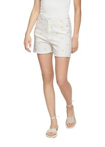 Jeansshorts QS, Damen, Gr. 44, N-Gr, beige (ecru aop), Jeans, Obermaterial: 100% Baumwolle, bedruckt, relaxed fit ca. Mitte Oberschenkel, Jeans Jeansshorts, Sommerhose mit floraler Minimal-Stickerei