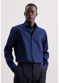 Businesshemd Seidensticker "Schwarze Rose", Herren, Gr. L42, normale &Auml;rmell&auml;ngen, blau (dunkelblau), 100% Baumwolle, Strukturmuster, gemustert, regular fit, 2-Knopf-Manschette, Hemden Businesshemd, Regular 1/1 Kentkragen Struktur