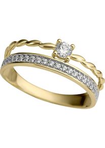 Fingerring Firetti "Schmuck Geschenk Gold 333 Damenring Goldring 2-reihige Optik Bicolor" Gr. 18, gelb (gelbgoldfarben, wei&szlig;goldfarben, kristallwei&szlig;), Fingerringe, Damen, 18, Gelbgold 333, 2mm, Fingerring, mit Zirkonia (synth.)