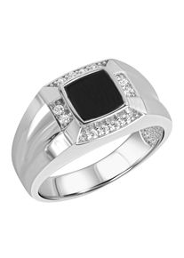 Fingerring Firetti "Schmuck Geschenk Silber 925 Silberring Herrenring" Gr. 19, wei&szlig; (silberfarben, schwarz, kristallwei&szlig;), Fingerringe, Herren, 19, Silber 925 (Sterlingsilber), 4,5mm, Fingerring, mit Achat, Zirkonia (synth.)