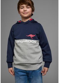 Kapuzensweatshirt Kangaroos "Colorblocking", Jungen, Gr. 176/182, blau (marine, grau), angeraute Sweatware, Obermaterial: 100% Baumwolle, bedruckt, mehrfarbig, Basic, Rippb&uuml;ndchen, Sweatshirts Kapuzensweatshirt, Langarm, mehrfarbig, mit Logodruck, aus Baumwolle
