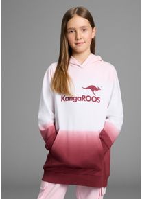 Kapuzensweatshirt Kangaroos "Longsweatshirt mit Farbverlauf", M&auml;dchen, Gr. 140/146, bordeaux, rosa, Sweatware, Obermaterial: 100% Baumwolle, bedruckt, mehrfarbig, Basic Po-bedeckend, B&uuml;ndchen, Sweatshirts Kapuzensweatshirt, Langarm mit B&uuml;ndchen, taillierter Schnitt, mit Logodruck