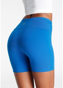 Shorts Lascana, Damen, Gr. 44/46, N-Gr, blau (royal blau), Single Jersey, Obermaterial: 95% Baumwolle, 5% Elasthan, unifarben, Basic, kurz, Hosen Shorts, mit breitem B&uuml;ndchen und Logodruck, Loungewear