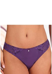 Tanga Lascana "Flora", Damen, Gr. 48/50, lila (pflaume), Spitze, Obermaterial: 89% Polyamid, 11% Elasthan, Unterhosen Tanga, hinten aus leicht transparenter Spitze