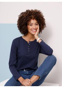 Langarmshirt Classic Basics "Langarm-Shirt", Damen, Gr. 46, blau (marine), 100% Baumwolle, unifarben, Rundhals, Shirts Langarmshirt