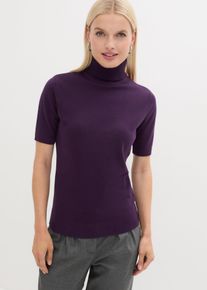 Rollkragenpullover bonprix "Rollkragenpullover, Kurzarm", Damen, Gr. 40/42 (M), lila (dunkellila), Obermaterial: 70% Baumwolle, 30% Polyamid, slim fit, Pullover Rollkragenpullover, aus Baumwolle und Polyamid, mit Rollkragen, Kurzarm-Design
