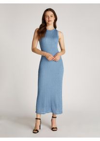 Strickkleid Tommy Hilfiger "RAYON CABLE LONG FLARED DRESS NS", Damen, Gr. XL (42), N-Gr, blau (breezy blau), Strick, Obermaterial: 100% Viskose, unifarben, slim fit lang, Rundhals, Kleider Strickkleid, mit Zopfmuster