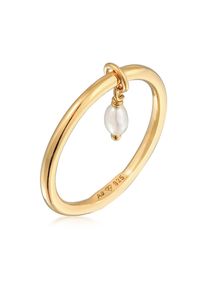 Perlenring Elli "Ring Bandring Stapelring Perle Basic 925 Ring" Gr. 58, gold, Fingerringe, Damen, 58, Silber 925 (Sterlingsilber), Perlenring