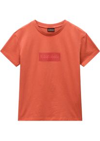 Kurzarmshirt Napapijri "S-BOX LOGO SS W 1 A69 LANGOUSTINO A69", Damen, Gr. XL, rot (langoustino a69), Single Jersey, Obermaterial: 100% Baumwolle, unifarben, regular fit normal, Rundhals, eingesetzt abgesteppte Kante, Shirts Kurzarmshirt, Mit Rundhalsausschnitt