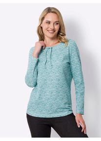 Langarmshirt Classic Basics "Langarm-Shirt", Damen, Gr. 44, blau (ozean, ecru, bedruckt), 100% Baumwolle, gemustert, mehrfarbig, Rundhals, Shirts Langarmshirt