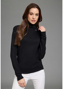 Rollkragenpullover Bruno Banani, Damen, Gr. 36/38, schwarz, Feinstrick, Obermaterial: 70% Viskose, 30% Polyamid, clean, unifarben, Basic, figurbetont h&uuml;ftlang, hoch geschlossener Ausschnitt, Rippb&uuml;ndchen, Pullover Rollkragenpullover, mit Metalllogo