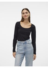 V&eacute;ro Moda Langarmshirt VERO MODA "VMLULU LS U-NECK TOP JRS GA NOOS", Damen, Gr. XS, schwarz, Jersey, Obermaterial: 95% Baumwolle, 5% Elasthan, unifarben, normal, Rundhals, Shirts Langarmshirt