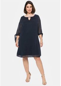 Chiffonkleid sheego "Chiffonkleid", Damen, Gr. 54, Normalgr&ouml;&szlig;en, blau (nachtblau), 100% Polyester, unifarben, knielang, Rundhals, Kleider Chiffonkleid