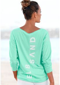 Langarmshirt ELBSAND "Raina", Damen, Gr. S (36), gr&uuml;n (mint), Jersey, Obermaterial: 50% Baumwolle, 50% Polyester, unifarben, figurumspielend h&uuml;ftlang, Rundhals, Shirts Langarmshirt, mit Logoprint hinten, Longsleeve aus Baumwoll-Mix, Topseller