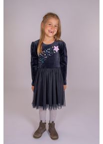 Samtkleid happy girls, M&auml;dchen, Gr. 128, N-Gr, blau (navy), Mesh, Obermaterial: 100% Baumwolle. Futter: 100% Polyester, bedruckt, unifarben, regular fit ca. Mitte Wade, Rundhals, abgesteppte Kante, Kleider Samtkleid, mit T&uuml;llrock und wundersch&ouml;nen, hochwertigen Sternenmotiven