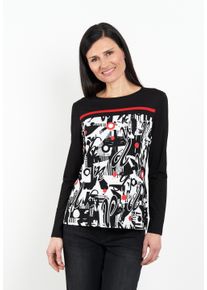 Langarmshirt Seidel Moden, Damen, Gr. 46, schwarz, Jersey, Obermaterial: 94% Viskose, 6% Elasthan, bedruckt, regular fit normal, Rundhals, gerader Abschluss, Shirts Langarmshirt, MADE IN GERMANY