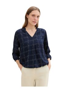 Langarmbluse Tom Tailor, Damen, Gr. 36, blau (delicate navy check design), Web, Obermaterial: 100% Viskose, gemustert, regular fit taillenbedeckt, V-Ausschnitt, Blusen Langarmbluse, mit Livaeco by Birla Cellulose(TM)