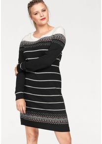 Strickkleid Kangaroos, Damen, Gr. 48, N-Gr, schwarz (schwarz gemustert), Strick, Obermaterial: 50% Baumwolle, 50% Polyacryl, gemustert, figurbetont mini, Rundhals, Rippb&uuml;ndchen, Kleider Strickkleid, figurbetont, im Norweger-Stil, aus Baumwollmischung, lang&auml;rmlig