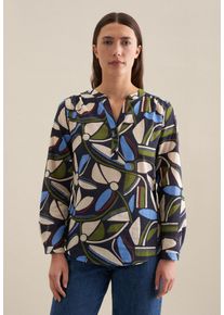 Klassische Bluse Seidensticker "Schwarze Rose", Damen, Gr. M38, blau (dunkelblau), 100% Baumwolle, gebl&uuml;mt, regular fit, V-Ausschnitt, Blusen Klassische Bluse, Tunika Floral