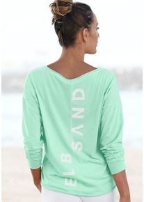 Langarmshirt ELBSAND "Raina", Damen, Gr. XL (42), gr&uuml;n (mint), Jersey, Obermaterial: 50% Baumwolle, 50% Polyester, unifarben, figurumspielend h&uuml;ftlang, Rundhals, Shirts Langarmshirt, mit Logoprint hinten, Longsleeve aus Baumwoll-Mix, Topseller