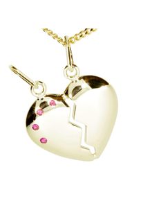 Kette mit Anh&auml;nger OSTSEE-SCHMUCK "- geteiltes Herz - Silber 925/000, vergoldet - sy. Rubin" Gr. 45, gold (goldfarben, gelb), Schmuck_Sets, Damen, 45, Silber 925 (Sterlingsilber), Kette mit Anh&auml;nger