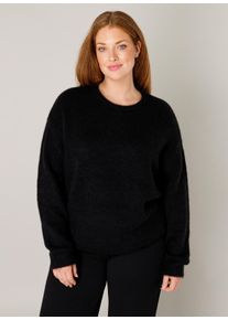 Strickpullover Base Level Curvy "Yanara", Damen, Gr. 58/60, schwarz, Strick, Obermaterial: 43% Nylon, 26% Polyacryl, 13% Alpaka, 13% Wolle, 5% Elasthan, unifarben, gerade h&uuml;ftbedeckend, Rundhals, B&uuml;ndchen, Pullover Strickpullover, mit Wolle und Elasthan