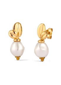 Paar Ohrstecker Elli Premium "Ohrringe Ohrstecker Blume Synthetische Perle Wei&szlig; 925 Sterling Silber vergoldet" Gr. 20, gold, Ohrringe, Damen, Silber 925 (Sterlingsilber), Paar Ohrstecker