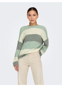 Strickpullover Only "ONLATIA L/S STRIPE PULLOVER KNT NOOS", Damen, Gr. XL, gr&uuml;n (silt gr&uuml;n stripes:with wei&szlig;cap grau, sea spray), Strick, Obermaterial: 50% Viskose, 27% Nylon, 23% Polyester, gestreift, regular fit normal, Rundhals, Rippstrickb&uuml;ndchen, Pullover Strickpullover, Viskosemischung, regular fit