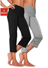 Caprihose Vivance ACTIVE, Damen, Gr. 44/46, N-Gr, grau (1x schwarz, 1x grau meliert), Single Jersey, Graumeliert (Obermaterial): 60% Baumwolle, 35% Polyester, 5% Elasthan. Obermaterial: 95% Baumwolle, 5% Elasthan, meliert, unifarben, Basic, eng 3/4-L&auml;nge, Hosen Caprihose, mit Gummibund, Loungewear, Topseller