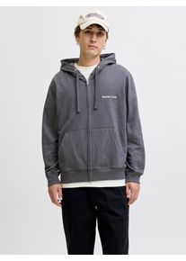 Jack & Jones Kapuzensweatshirt JACK & JONES "JORNORREBRO EMB SWEAT ZIP HOOD NOOS", Herren, Gr. L, asphalt, angeraute Sweatware, Obermaterial: 89% Baumwolle, 11% Polyester, unifarben, relaxed fit normal, Rundhals, Rippb&uuml;ndchen, Sweatshirts Kapuzensweatshirt, mit Stickerei