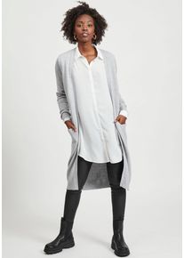 Longstrickjacke Vila "VIRIL LONG L/S KNIT CARDIGAN - NOOS", Damen, Gr. XS, grau (hellgrau, meliert), Feinstrick, Obermaterial: 50% Viskose, 27% Nylon, 23% Polyester, l&auml;ssig geschnitten knielang, V-Ausschnitt, B&uuml;ndchen, Strickjacken Longstrickjacke, in knielanger Form