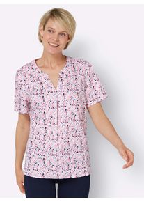 Schlupfbluse Classic Basics, Damen, Gr. 46, rot (wei&szlig;, koralle, bedruckt), 100% Polyester, gebl&uuml;mt, gemustert, Rundhals, Blusen Schlupfbluse